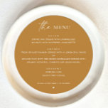 Mustard Gult Fall Wedding | Minimalistisk cirkel Meny<br><div class="desc">Gör firande ljusare med det här moderna runda menykortet i ett fet senapsfärgat gult. Med en ren, minimalistisk layout med varma, hörnstenar lägger den här designen till en lekfull men raffinerad beröring till alla höstevenemang. Det cirkulära formatet ger en modern tvist som framträder på mottagningsområdet bord. Perfekt för fallbröllop, firande,...</div>