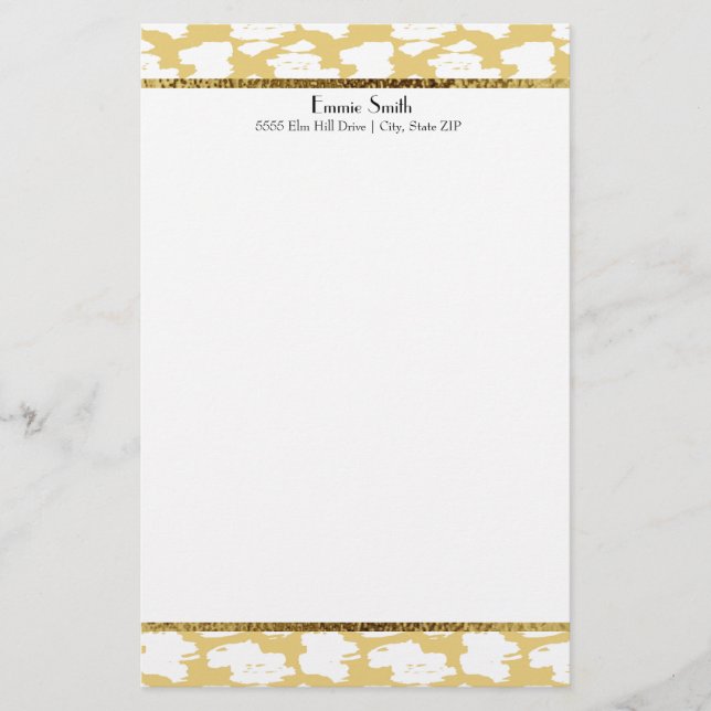 Mustard Gult Guld White Personlig Stationery Brevpapper (Framsida)