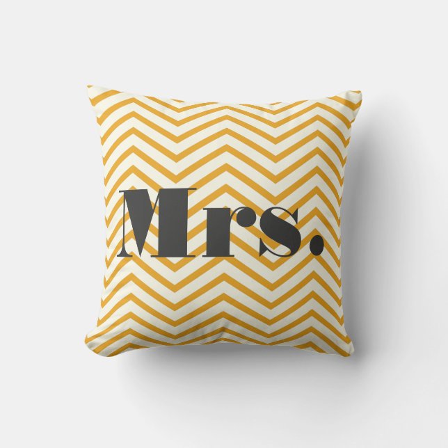 Mustard Gult Ivory och Grått Zig Zag Pillow Kudde (Framsida)