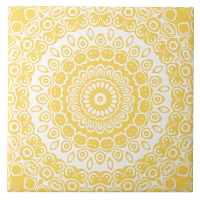 Mustard Gult Mandala Mönster Kakelplatta (Framsidan)