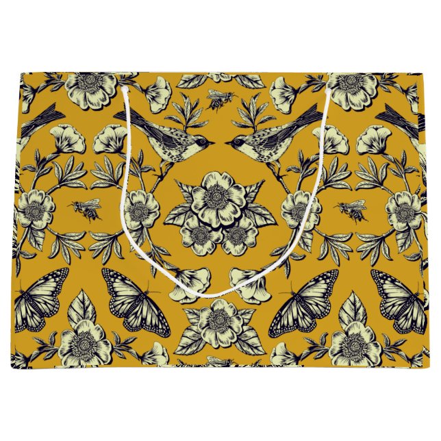 Mustard Gult & Navy Birds, Butterflies & Flowers (Framsidan)