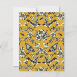 Mustard Gult & Navy Birds, Butterflies & Flowers Anteckningskort