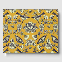 Mustard Gult & Navy Birds, Butterflies & Flowers