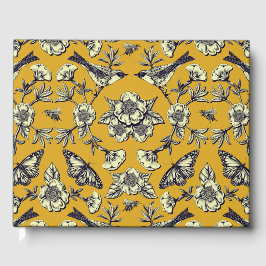 Mustard Gult & Navy Birds, Butterflies & Flowers Gästböcker