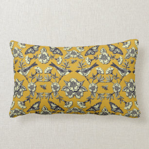 Mustard Gult & Navy Birds, Butterflies & Flowers Lumbarkudde