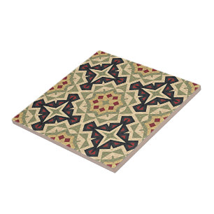 Mustard Gult Red Oliv grönt Ethnic Tribe Art Kakelplatta