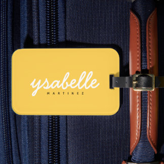 Mustard Gult Simple Bold Script Namn Bagagebricka
