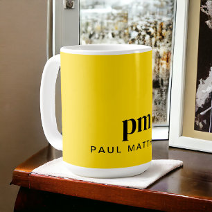 Mustard Gult Simple Monogram och Namn Kaffemugg