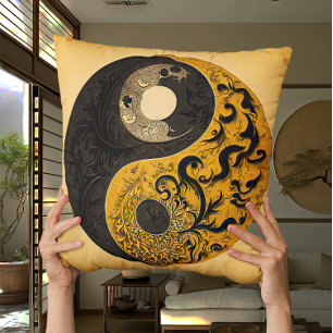Mustard Gult Yin och Yang Contemporary Kudde