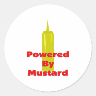 Mustard med runt klistermärke