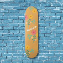 Mustard Retro Daisy Bouquet Mönster Skateboard