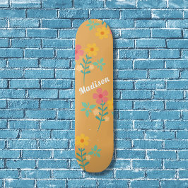 Mustard Retro Daisy Bouquet Mönster Skateboard