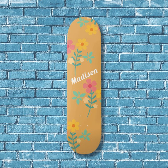 Mustard Retro Daisy Bouquet Mönster Skateboard (Skapare uppladdad)