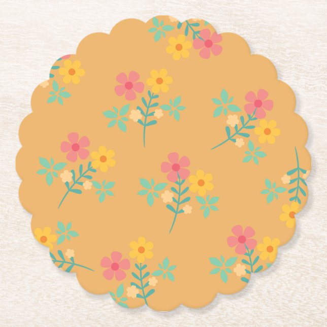 Mustard Retro Daisy Bouquet Mönster Underlägg Papper (Framsida)