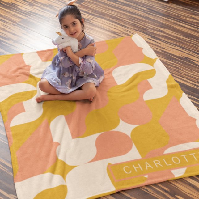 Mustard Rosa Cream Mönster Personlig Fleecefilt (Skapare uppladdad)