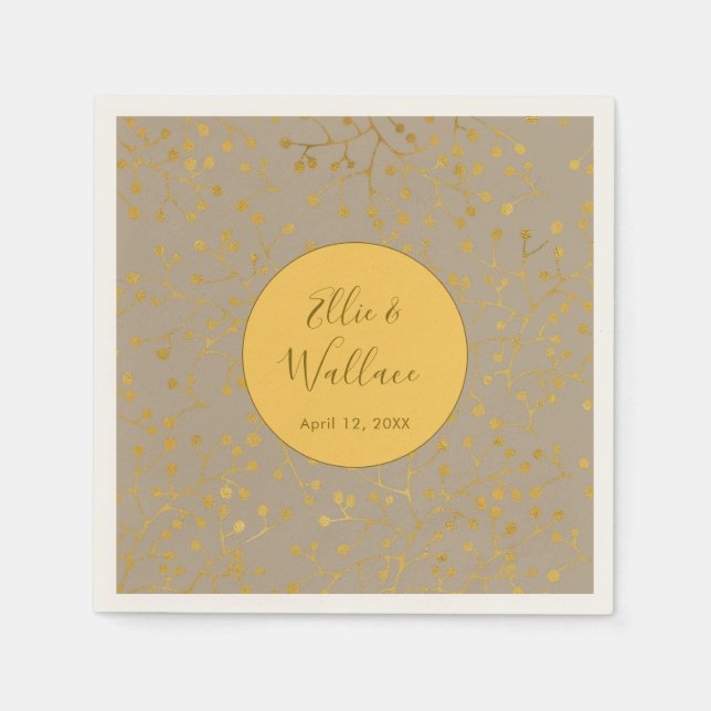 Mustard Spice Bröllop Elegant Twig Mönster Pappersservett (Framsidan)