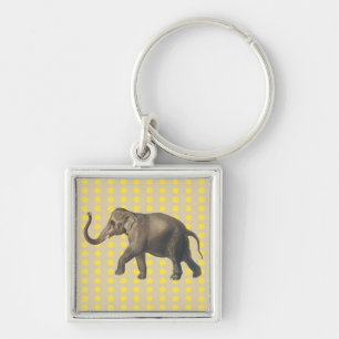 Mustard Spice Moods Dots med Elephant Fyrkantig Silverfärgad Nyckelring