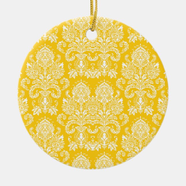 Mustard Victorian Damask Julgransprydnad Keramik (Framsidan)