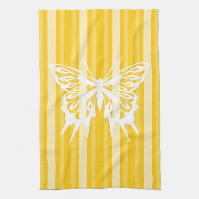 Mustard Victorian Rand med Butterfly Kökshandduk (Vertikal)