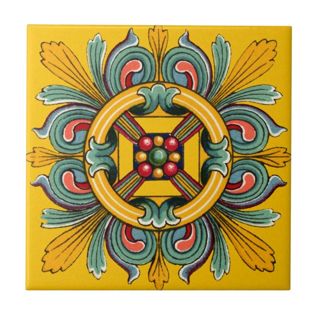 Mustard Victorian Tile Design Kakelplatta (Framsidan)