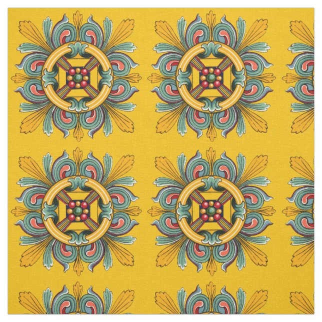 Mustard Victorian Tile Design Tyg (Provkarta)