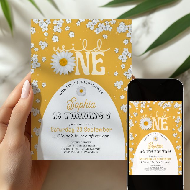 Mustard Wild One Daisy 1st Birthday Invitation Inbjudningar (Skapare uppladdad)