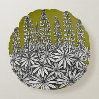  Mustard Yellow Botanical Lupine Round Pillow Rund Kudde