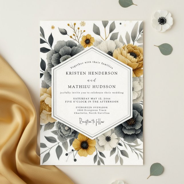 Mustard Yellow Botanical Romance Wedding Inbjudningar (Skapare uppladdad)