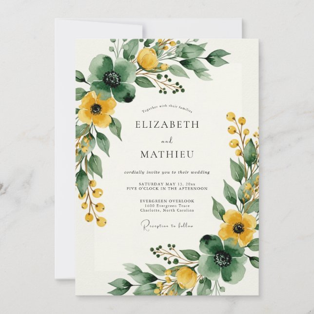 Mustard Yellow Exquisite Forest Wedding Inbjudningar (Framsida)