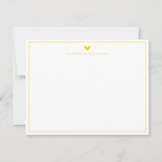 Mustard Yellow Heart Border Monogram Note Card Anteckningskort (Framsida)