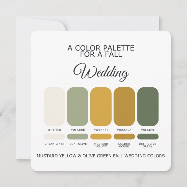 Mustard Yellow Olive Green Wedding Palette Card Inbjudningar (Framsida)