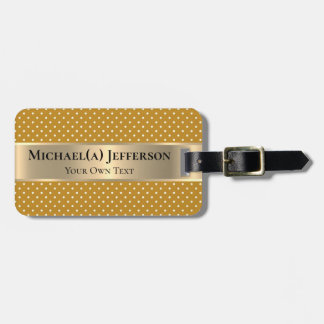Mustard Yellow Polka Dots Gold Band Personalized Bagagebricka