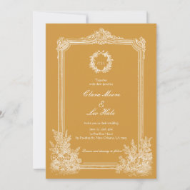 Mustard Yellow Vintage Ornate Frame Wedding Photo Inbjudningar