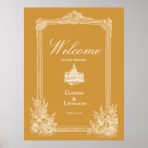 Mustard Yellow Vintage Ornate Frame Wedding Welcom