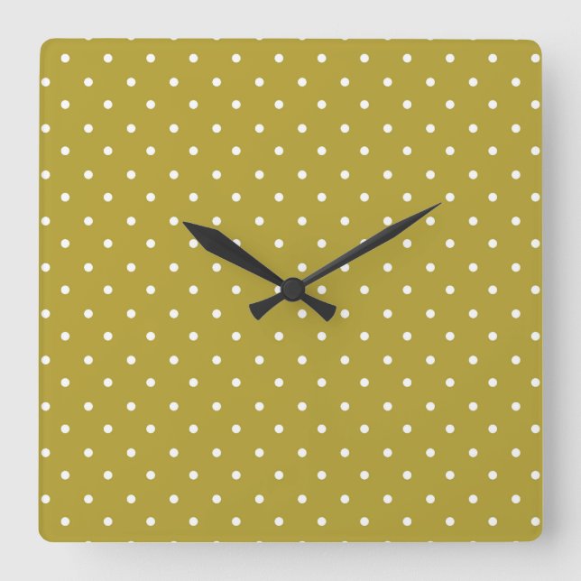  Mustard yellow white polka dots pattern  Fyrkantig Klocka (Framsida)