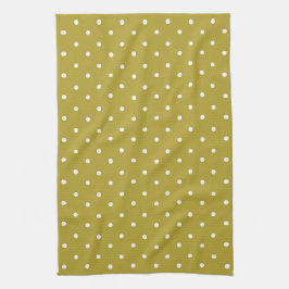  Mustard yellow white polka dots pattern  Kökshandduk