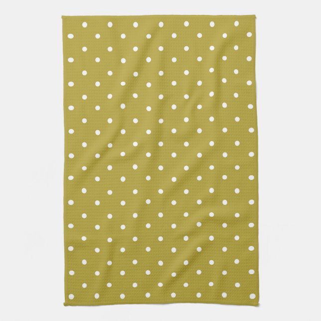  Mustard yellow white polka dots pattern  Kökshandduk (Vertikal)