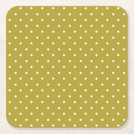  Mustard yellow white polka dots pattern  Underlägg Papper Kvadrat