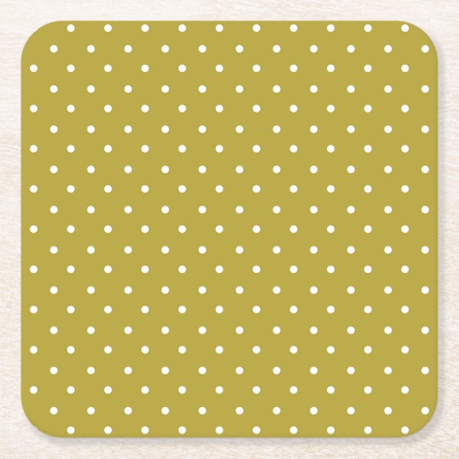  Mustard yellow white polka dots pattern  Underlägg Papper Kvadrat (Framsidan)