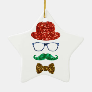 mustasch, christmas hipster mustache julgransprydnad keramik