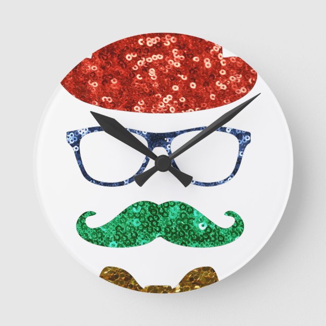 mustasch, christmas hipster mustache rund klocka (Framsida)