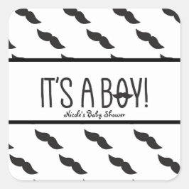 Mustasch DET ÄR EN POJKE Svart Vit Babykalas Favor Fyrkantigt Klistermärke