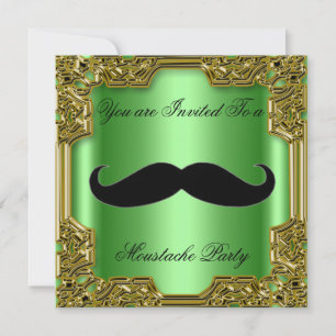 Mustasch Födelsedagsfest Inbjudan Grön