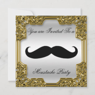 Mustasch Födelsedagsfest Inbjudan Silver
