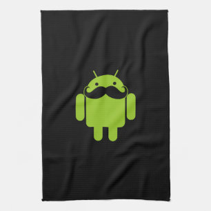 Mustasch för Androidrobotsymbol på svart Kökshandduk