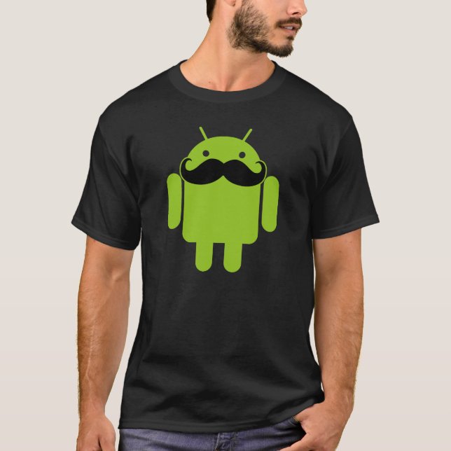 Mustasch för Androidrobotsymbol på svart Tee (Framsida)