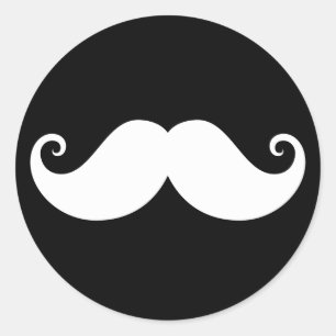 Mustasch för vitgentlemanhandlebar på svart runt klistermärke