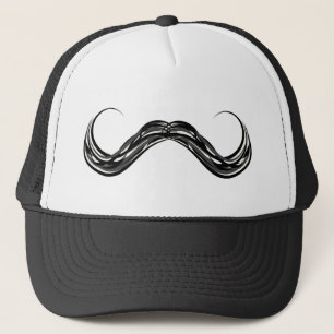 mustasch, handtag truckerkeps