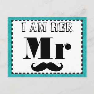 Mustasch Jag är hennes herr Teal Gul Foto rekvisit Vykort