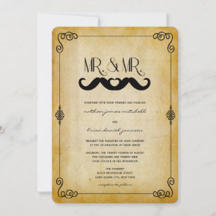 Mustasch Kärlek Herr & Herr Vintage Papper Gay Brö Inbjudningar